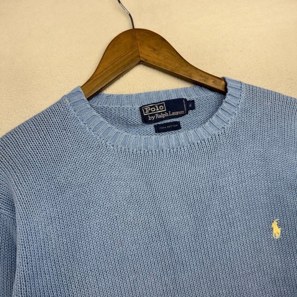 Vintage Ralph Lauren Sweater Boys XL Blue Crewneck Pony Logo Cotton Knit 90s